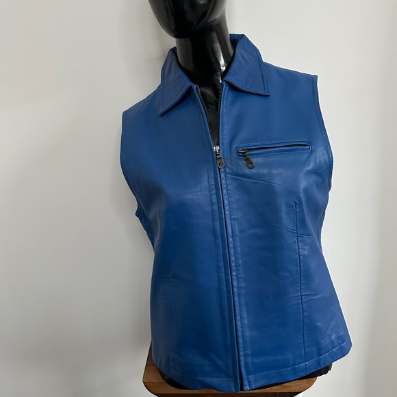BLUE LEATHER VEST. Fully lined. Blue. SERRANO size S - Picture 1 of 10